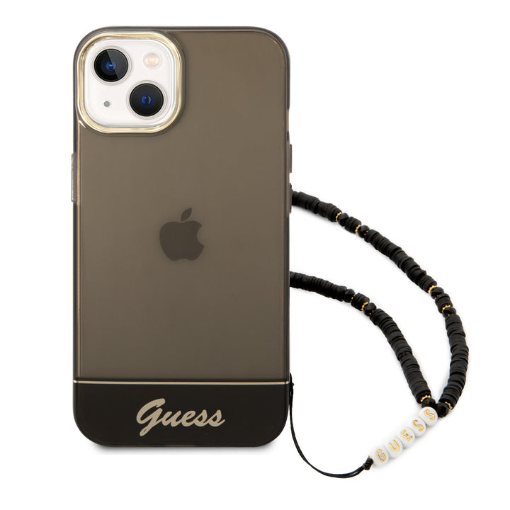 Guess iPhone 14 & 15 Plus Hardcase Backcover - Doorzichtig - met koord - Zwart-Hoesjes-Ilumina Benelux