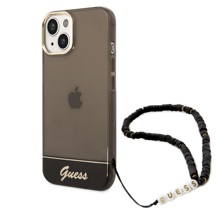 Guess iPhone 14 & 15 Plus Hardcase Backcover - Doorzichtig - met koord - Zwart-Hoesjes-Ilumina Benelux