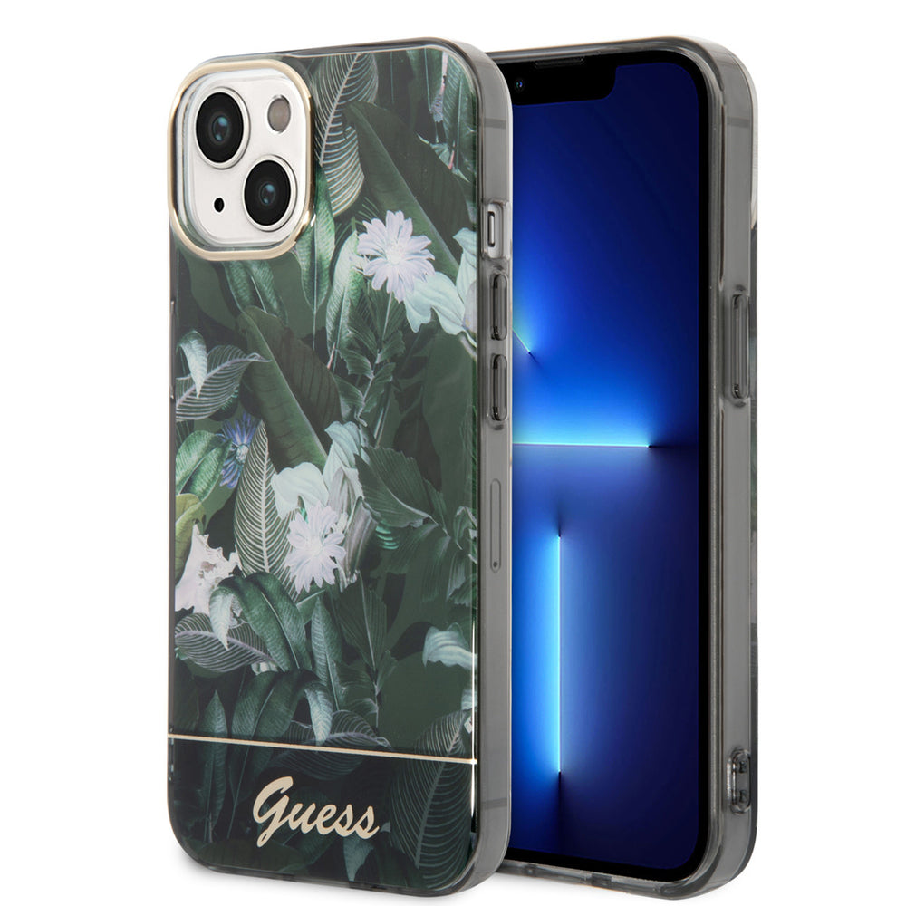 Guess iPhone 14 & 15 Plus Hardcase Backcover - Jungle Collectie - Groen-Hoesjes-Ilumina Benelux