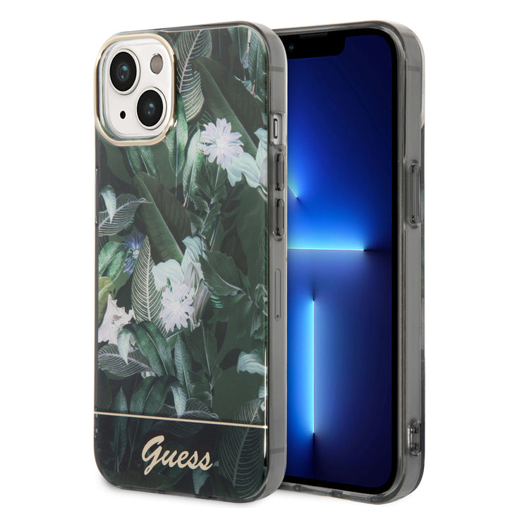 Guess iPhone 14 & 15 Plus Hardcase Backcover - Jungle Collectie - Groen-Hoesjes-Ilumina Benelux