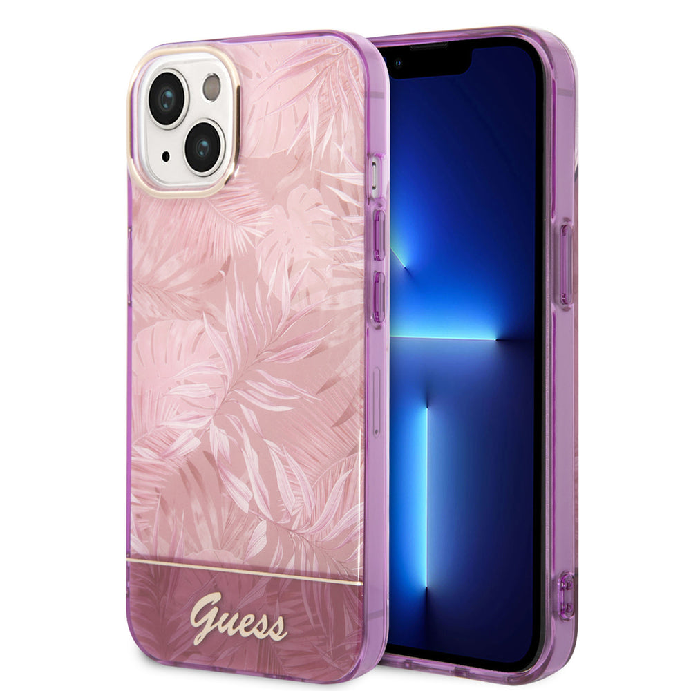 Guess iPhone 14 & 15 Plus Hardcase Backcover - Jungle Collectie - Roze-Hoesjes-Ilumina Benelux