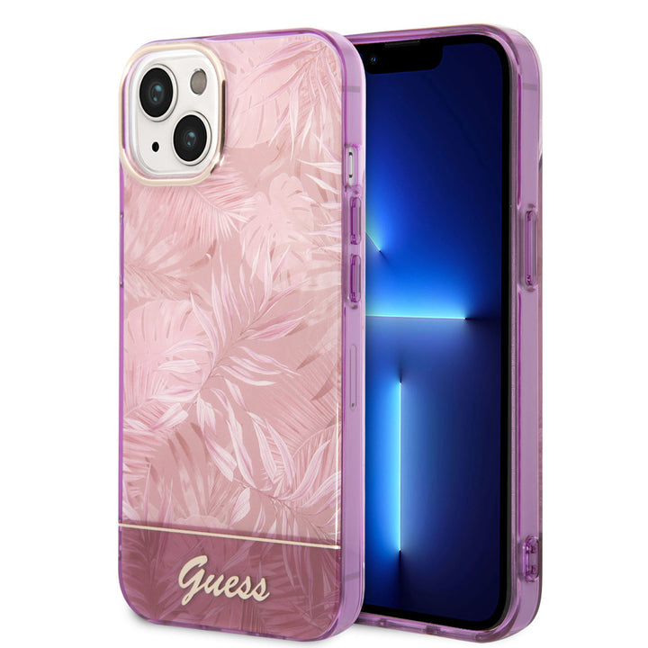 Guess iPhone 14 & 15 Plus Hardcase Backcover - Jungle Collectie - Roze-Hoesjes-Ilumina Benelux