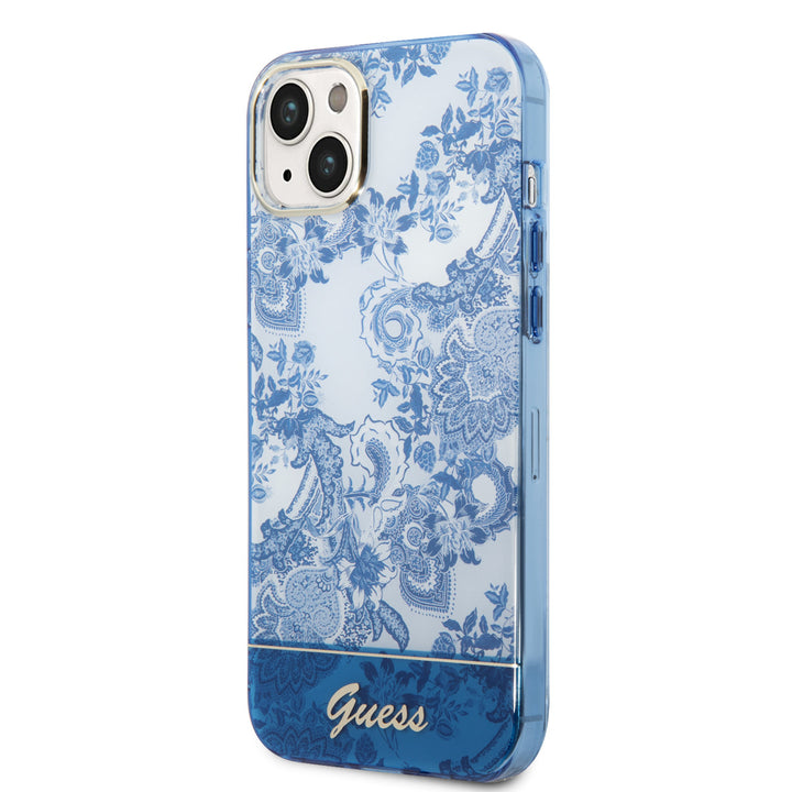 Guess iPhone 14 & 15 Plus Hardcase Backcover - Porselein Collectie - Blauw-Hoesjes-Ilumina Benelux