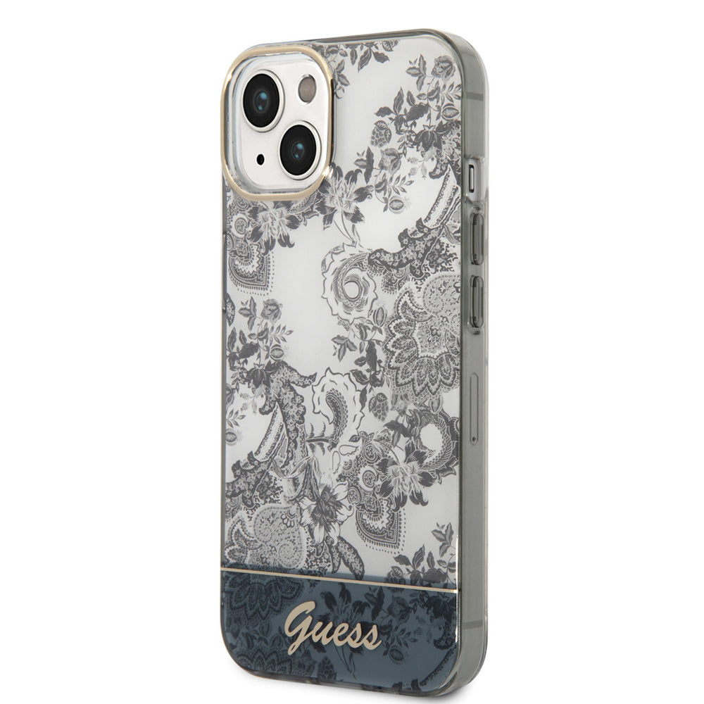 Guess iPhone 14 & 15 Plus Hardcase Backcover - Porselein Collectie - Grijs-Hoesjes-Ilumina Benelux