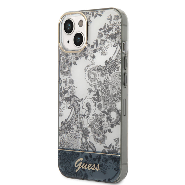 Guess iPhone 14 & 15 Plus Hardcase Backcover - Porselein Collectie - Grijs-Hoesjes-Ilumina Benelux
