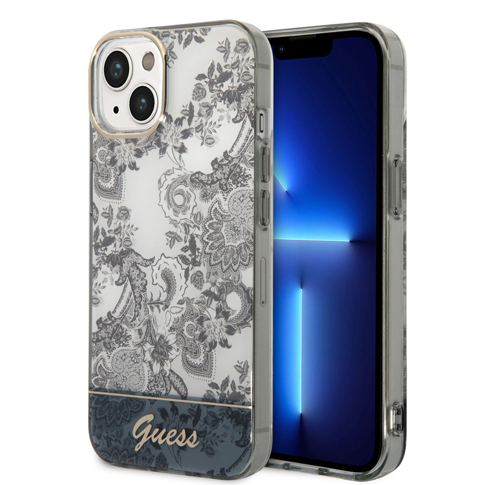 Guess iPhone 14 & 15 Plus Hardcase Backcover - Porselein Collectie - Grijs-Hoesjes-Ilumina Benelux