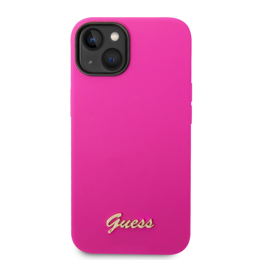 Guess iPhone 14 & 15 Plus Silicone Backcover - Metal logo - Fuchsia-Hoesjes-Ilumina Benelux