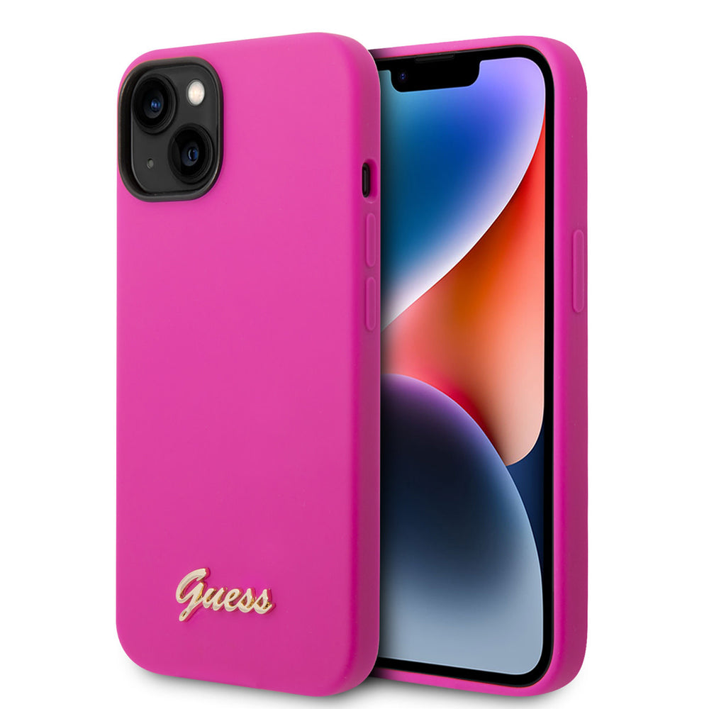 Guess iPhone 14 & 15 Plus Silicone Backcover - Metal logo - Fuchsia-Hoesjes-Ilumina Benelux