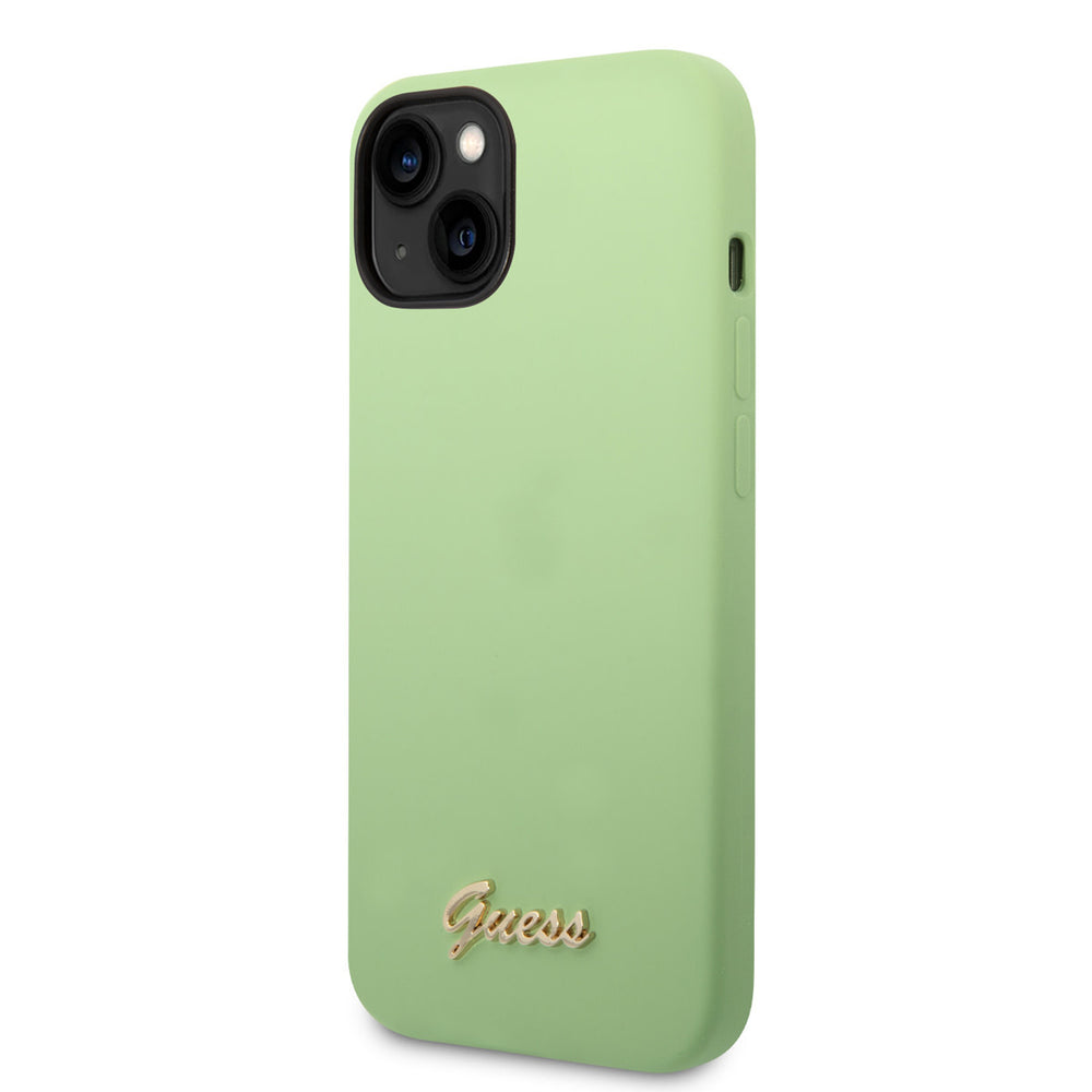 Guess iPhone 14 & 15 Plus Silicone Backcover - Metal logo - Groen-Hoesjes-Ilumina Benelux