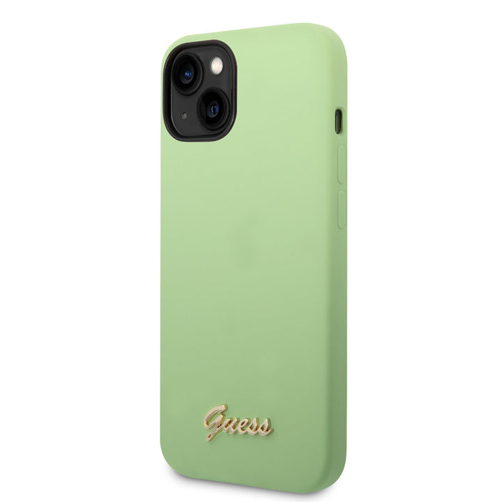 Guess iPhone 14 & 15 Plus Silicone Backcover - Metal logo - Groen-Hoesjes-Ilumina Benelux