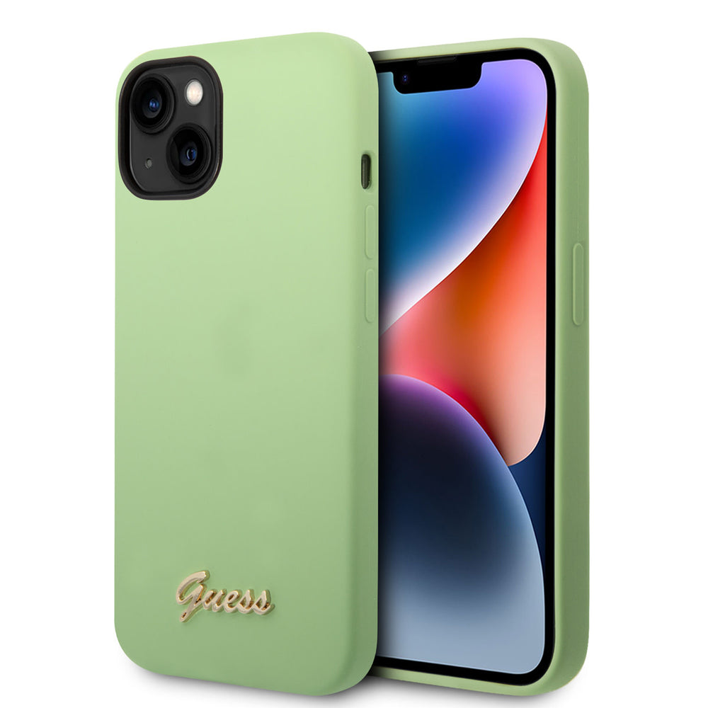 Guess iPhone 14 & 15 Plus Silicone Backcover - Metal logo - Groen-Hoesjes-Ilumina Benelux