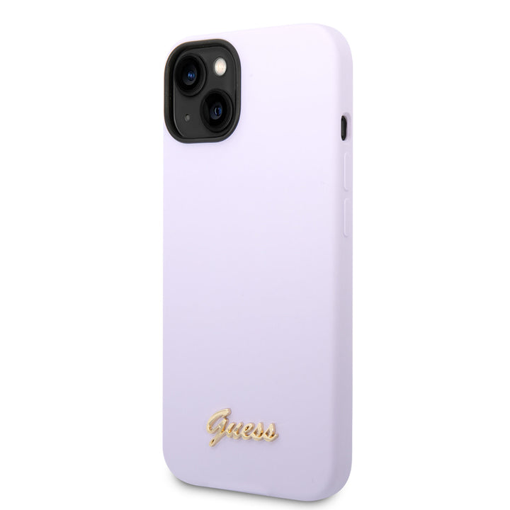 Guess iPhone 14 & 15 Plus Silicone Backcover - Metal logo - Paars-Hoesjes-Ilumina Benelux
