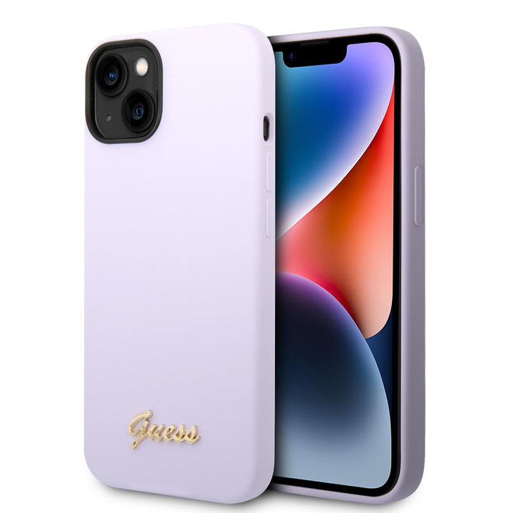 Guess iPhone 14 & 15 Plus Silicone Backcover - Metal logo - Paars-Hoesjes-Ilumina Benelux