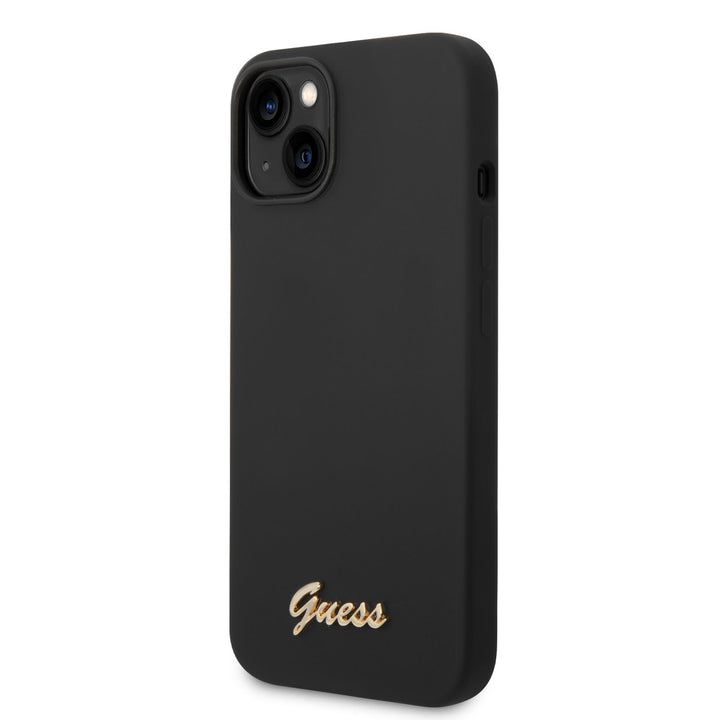 Guess iPhone 14 & 15 Plus Silicone Backcover - Metal logo - Zwart-Hoesjes-Ilumina Benelux