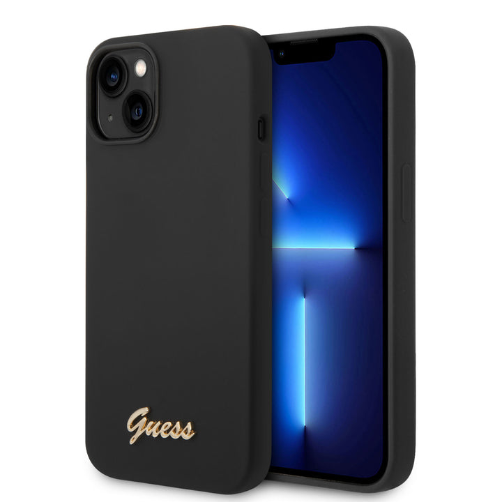 Guess iPhone 14 & 15 Plus Silicone Backcover - Metal logo - Zwart-Hoesjes-Ilumina Benelux