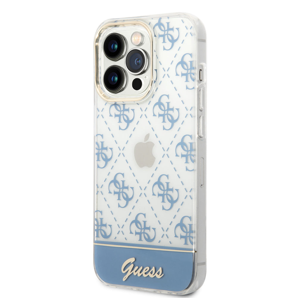Guess iPhone 14 Pro Hardcase Backcover - 4G Pattern Script - Blauw-Hoesjes-Ilumina Benelux