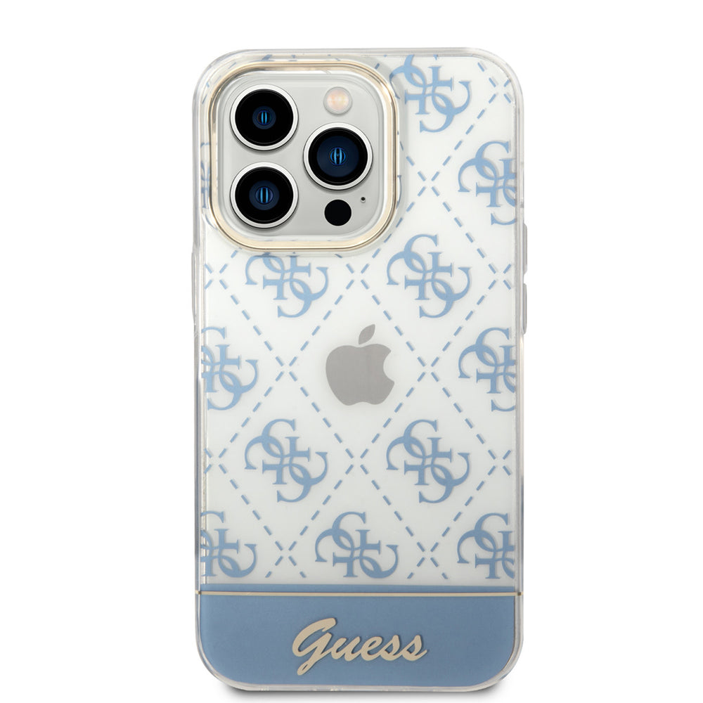 Guess iPhone 14 Pro Hardcase Backcover - 4G Pattern Script - Blauw-Hoesjes-Ilumina Benelux