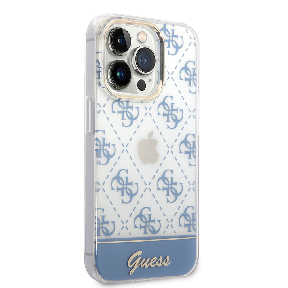 Guess iPhone 14 Pro Hardcase Backcover - 4G Pattern Script - Blauw-Hoesjes-Ilumina Benelux