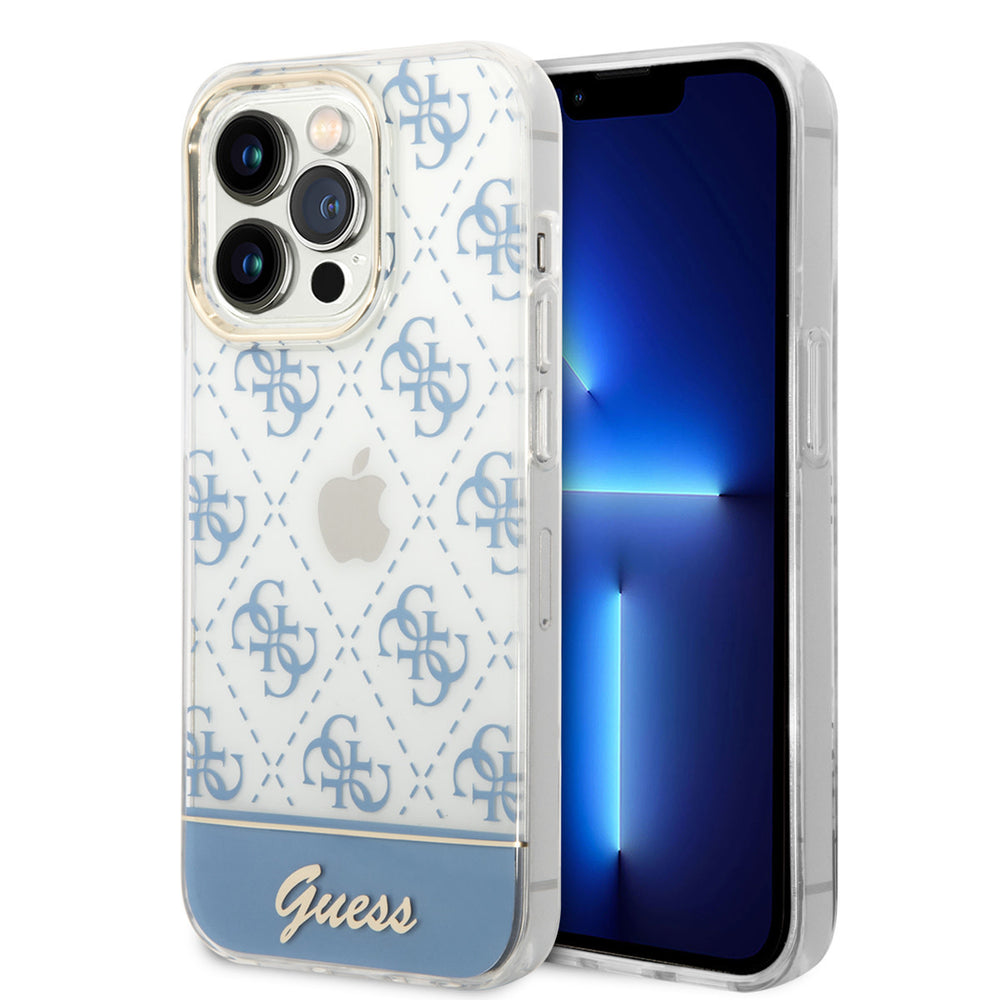 Guess iPhone 14 Pro Hardcase Backcover - 4G Pattern Script - Blauw-Hoesjes-Ilumina Benelux
