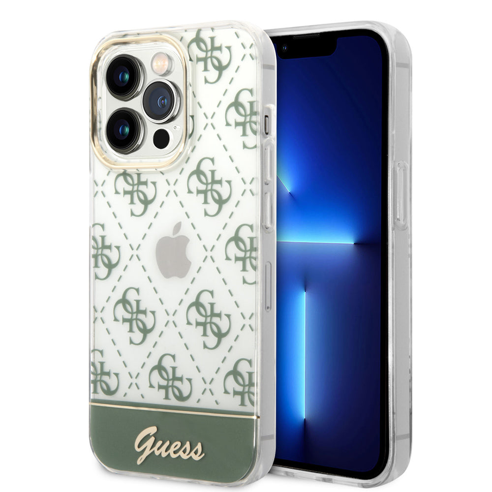 Guess iPhone 14 Pro Hardcase Backcover - 4G Pattern Script - Groen-Hoesjes-Ilumina Benelux