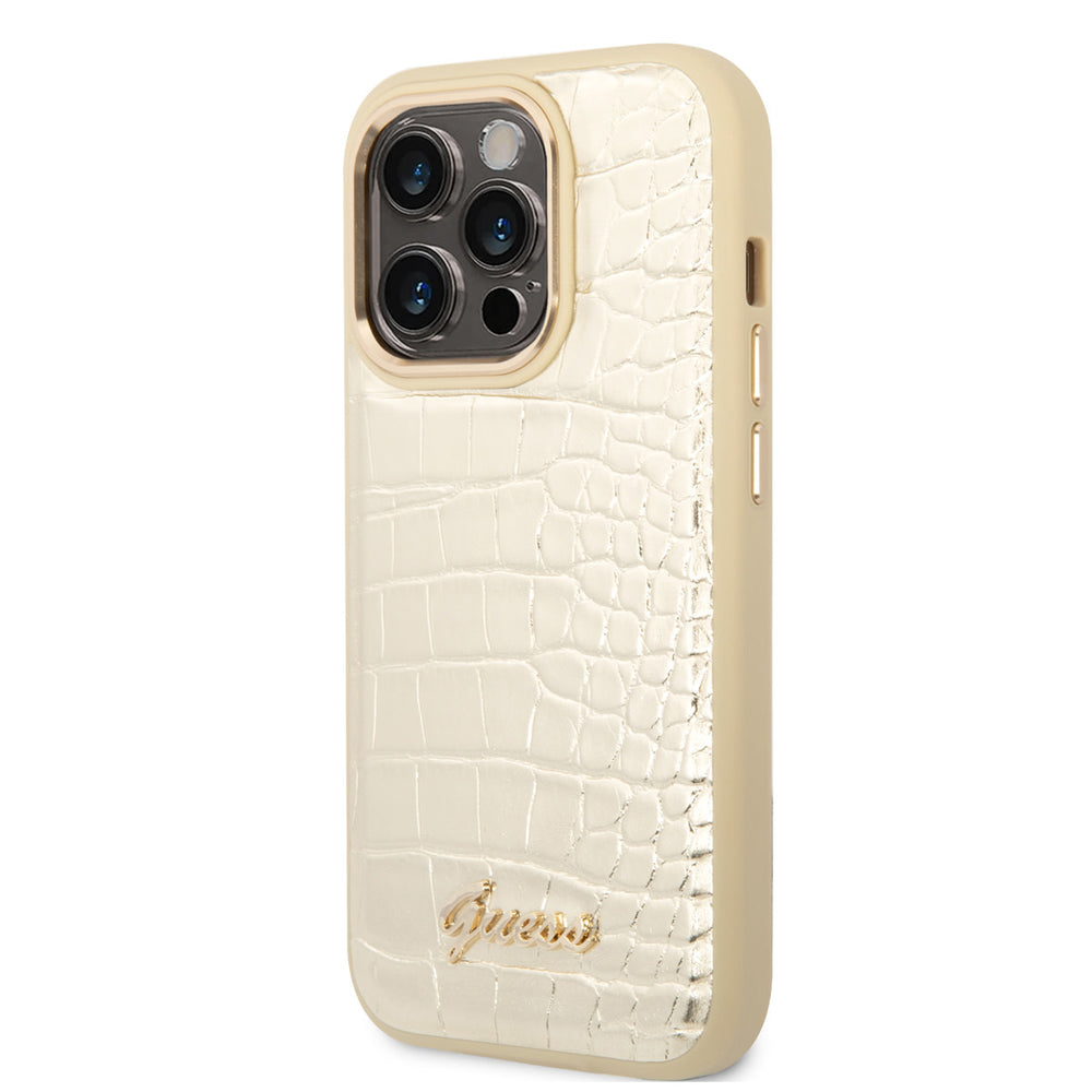 Guess iPhone 14 Pro Hardcase Backcover - Croco - Metal Buttons & Camera - Goud-Hoesjes-Ilumina Benelux