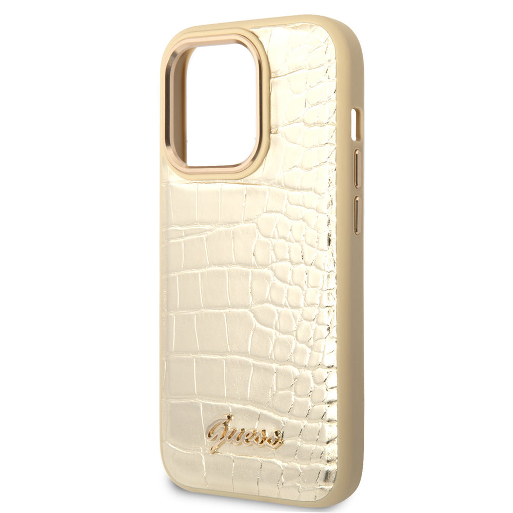 Guess iPhone 14 Pro Hardcase Backcover - Croco - Metal Buttons & Camera - Goud-Hoesjes-Ilumina Benelux