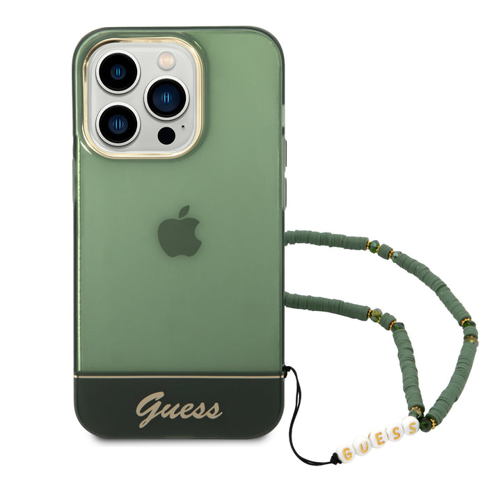 Guess iPhone 14 Pro Hardcase Backcover - Doorzichtig - met koord - Groen-Hoesjes-Ilumina Benelux