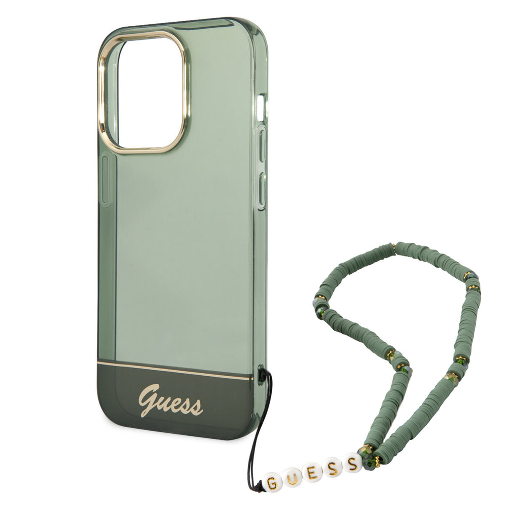Guess iPhone 14 Pro Hardcase Backcover - Doorzichtig - met koord - Groen-Hoesjes-Ilumina Benelux