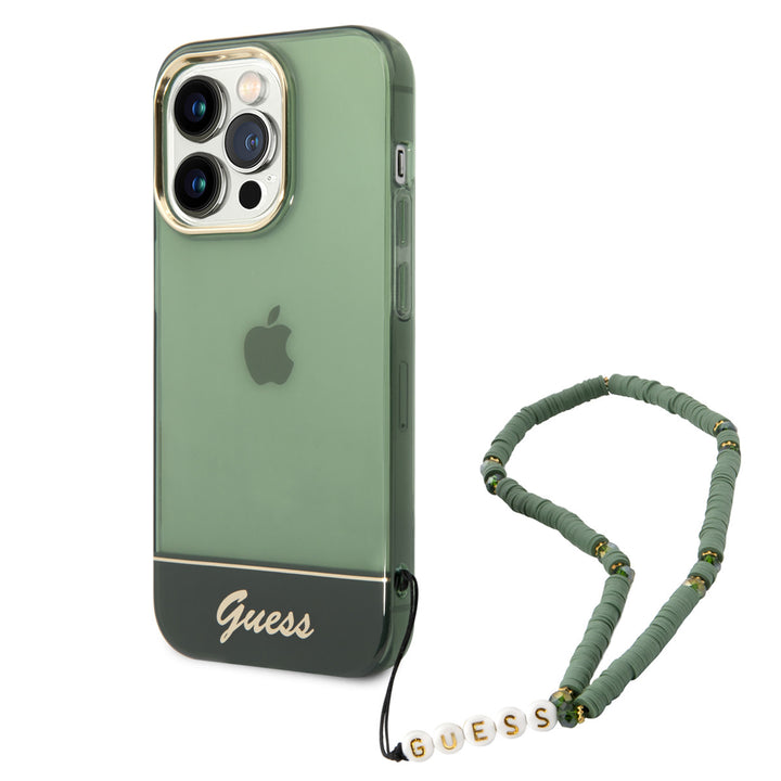 Guess iPhone 14 Pro Hardcase Backcover - Doorzichtig - met koord - Groen-Hoesjes-Ilumina Benelux