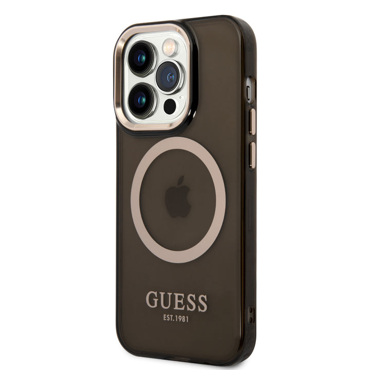 Guess iPhone 14 Pro Hardcase Backcover - Gold Buttons & Camera - Magsafe Compatible - Doorzichtig - Zwart-Hoesjes-Ilumina Benelux