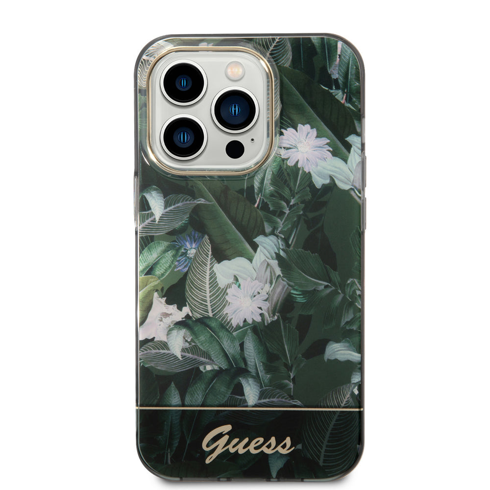 Guess iPhone 14 Pro Hardcase Backcover - Jungle Collectie - Groen-Hoesjes-Ilumina Benelux