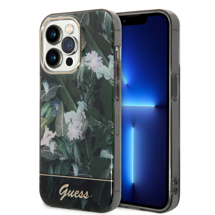 Guess iPhone 14 Pro Hardcase Backcover - Jungle Collectie - Groen-Hoesjes-Ilumina Benelux