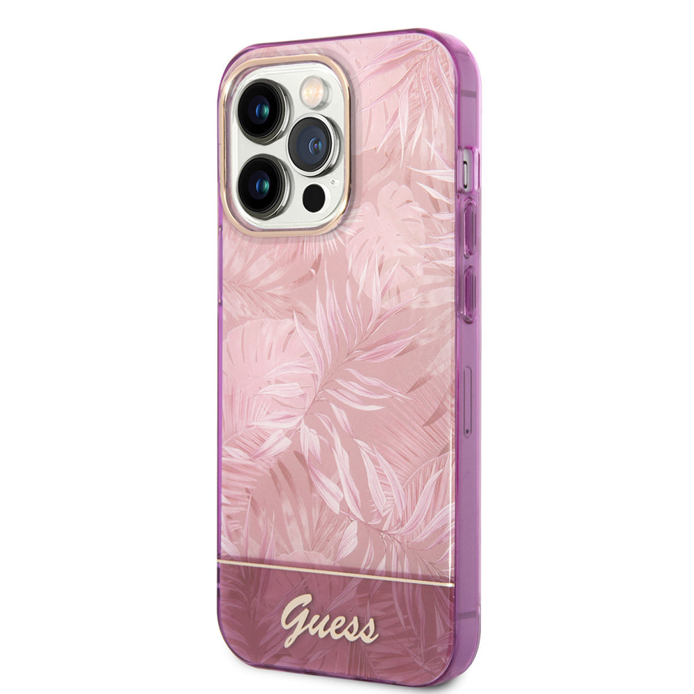 Guess iPhone 14 Pro Hardcase Backcover - Jungle Collectie - Roze-Hoesjes-Ilumina Benelux