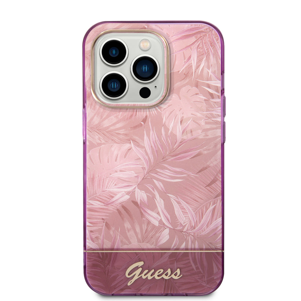 Guess iPhone 14 Pro Hardcase Backcover - Jungle Collectie - Roze-Hoesjes-Ilumina Benelux