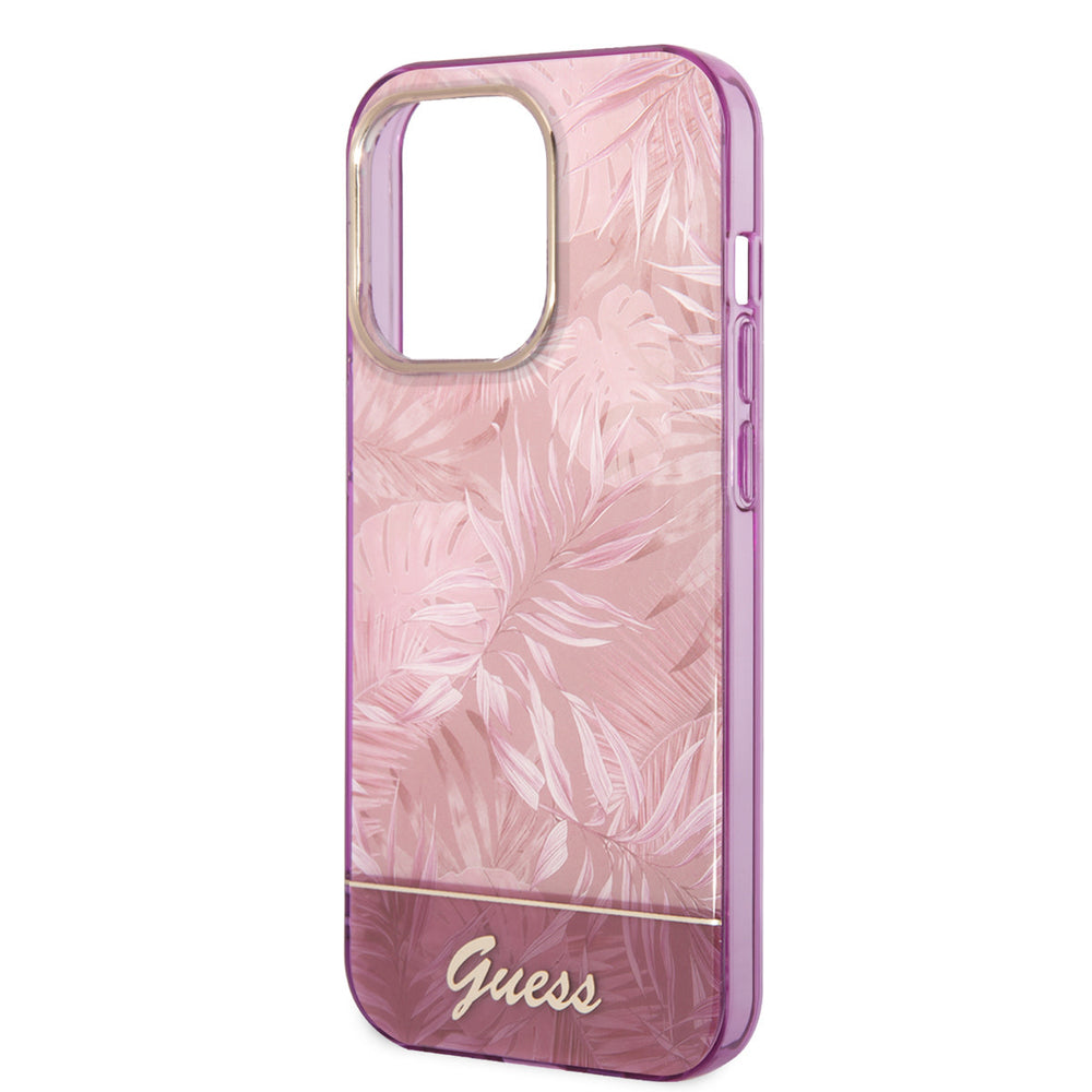 Guess iPhone 14 Pro Hardcase Backcover - Jungle Collectie - Roze-Hoesjes-Ilumina Benelux