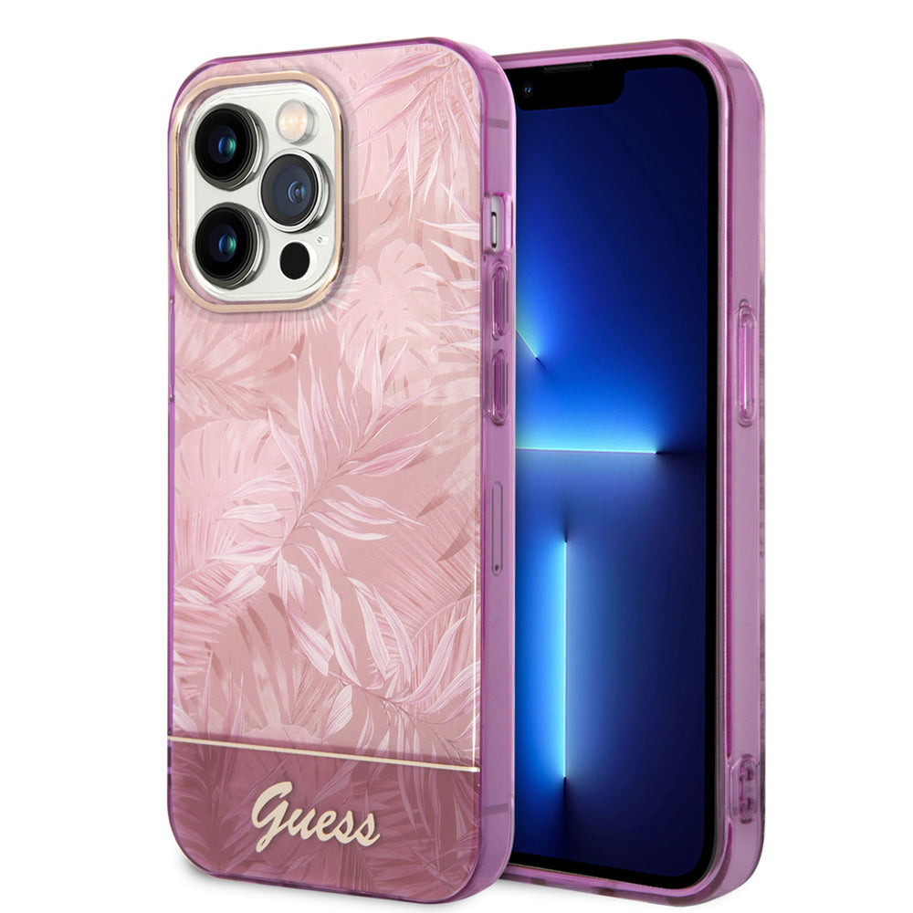 Guess iPhone 14 Pro Hardcase Backcover - Jungle Collectie - Roze-Hoesjes-Ilumina Benelux