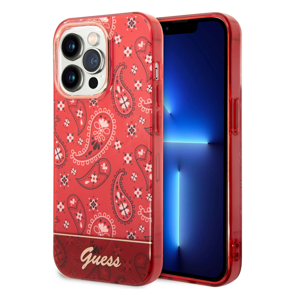 Guess iPhone 14 Pro Hardcase Backcover - Paisley Collectie - Rood-Hoesjes-Ilumina Benelux