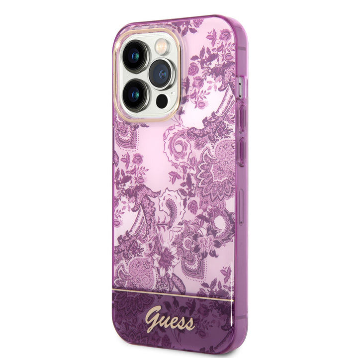 Guess iPhone 14 Pro Hardcase Backcover - Porselein Collectie - Fuchsia-Hoesjes-Ilumina Benelux