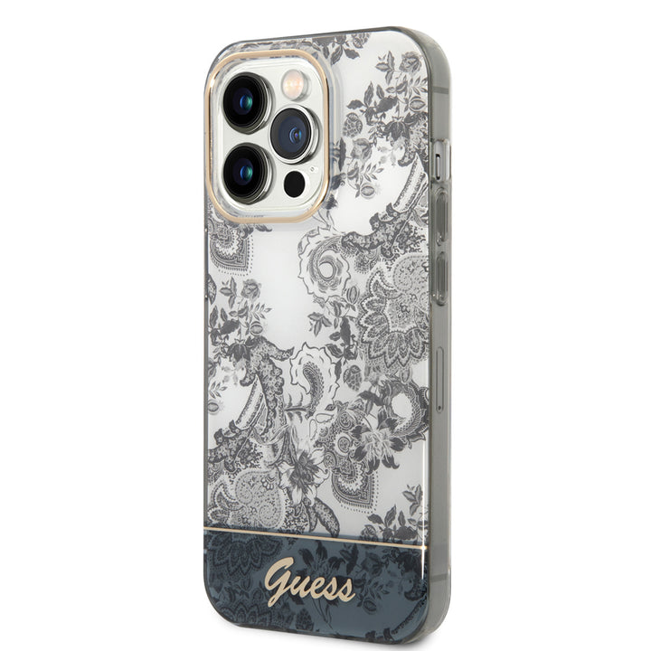 Guess iPhone 14 Pro Hardcase Backcover - Porselein Collectie - Grijs-Hoesjes-Ilumina Benelux