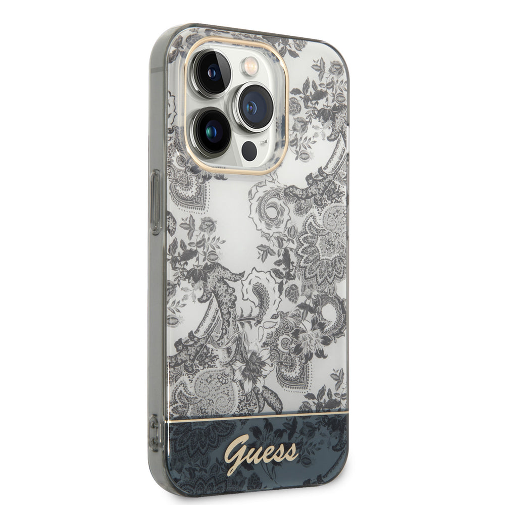 Guess iPhone 14 Pro Hardcase Backcover - Porselein Collectie - Grijs-Hoesjes-Ilumina Benelux
