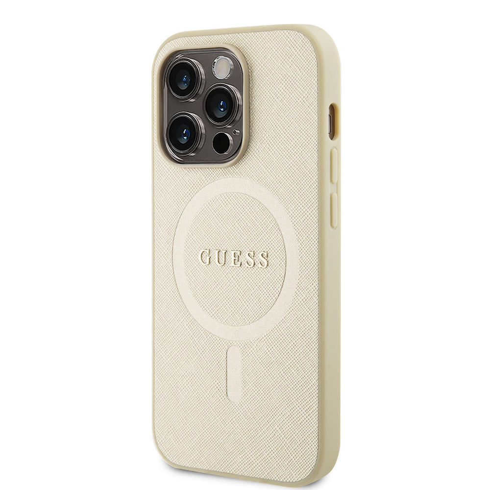 Guess iPhone 14 Pro Hardcase Backcover Saffiano - Beige-Hoesjes-Ilumina Benelux