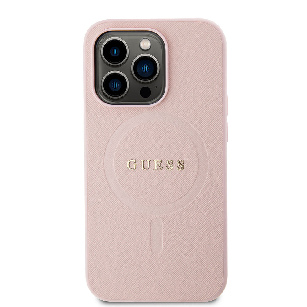Guess iPhone 14 Pro Hardcase Backcover Saffiano - Roze-Hoesjes-Ilumina Benelux