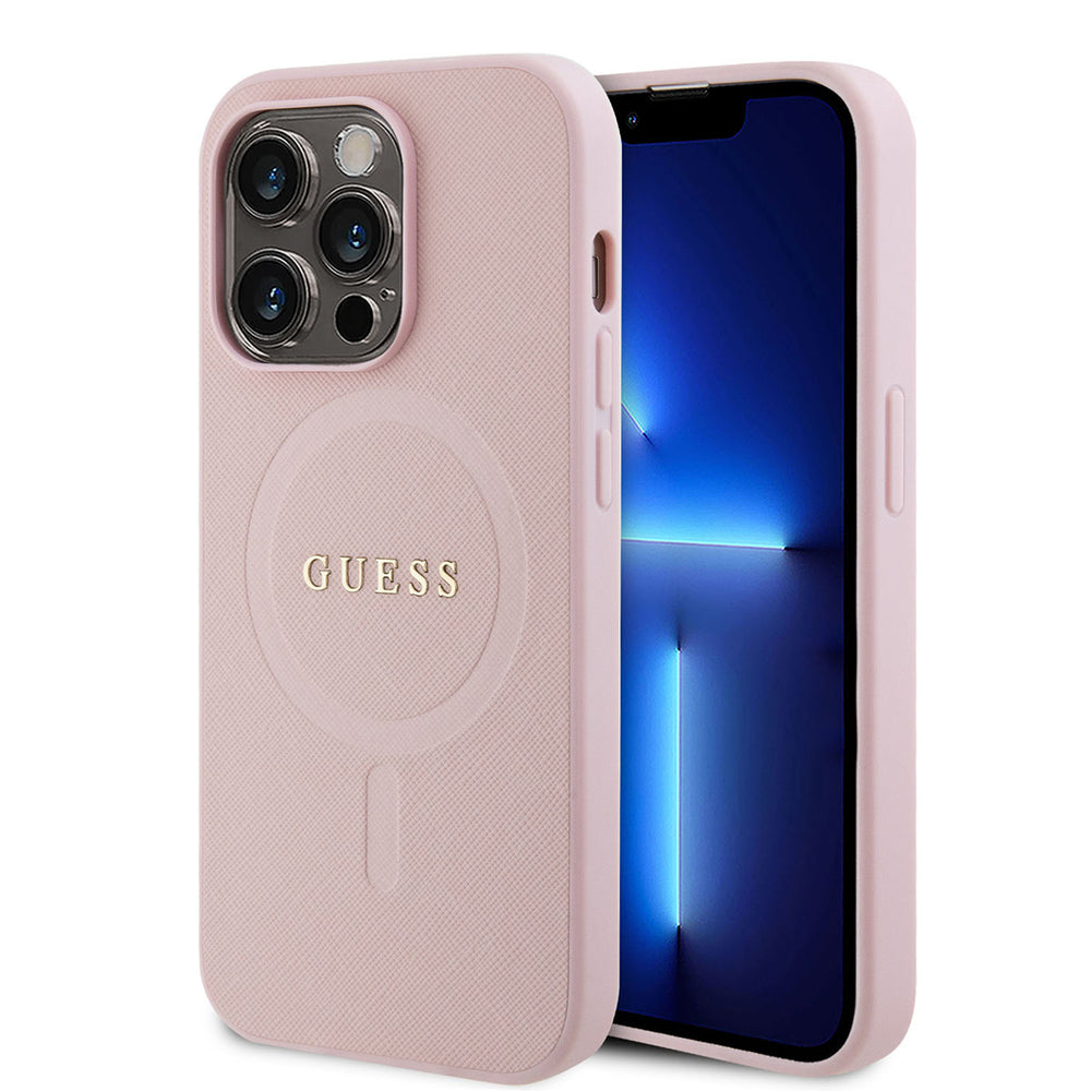 Guess iPhone 14 Pro Hardcase Backcover Saffiano - Roze-Hoesjes-Ilumina Benelux