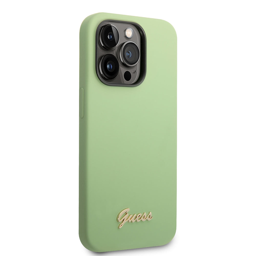 Guess iPhone 14 Pro Max Silicone Backcover - Metal logo - Groen-Hoesjes-Ilumina Benelux