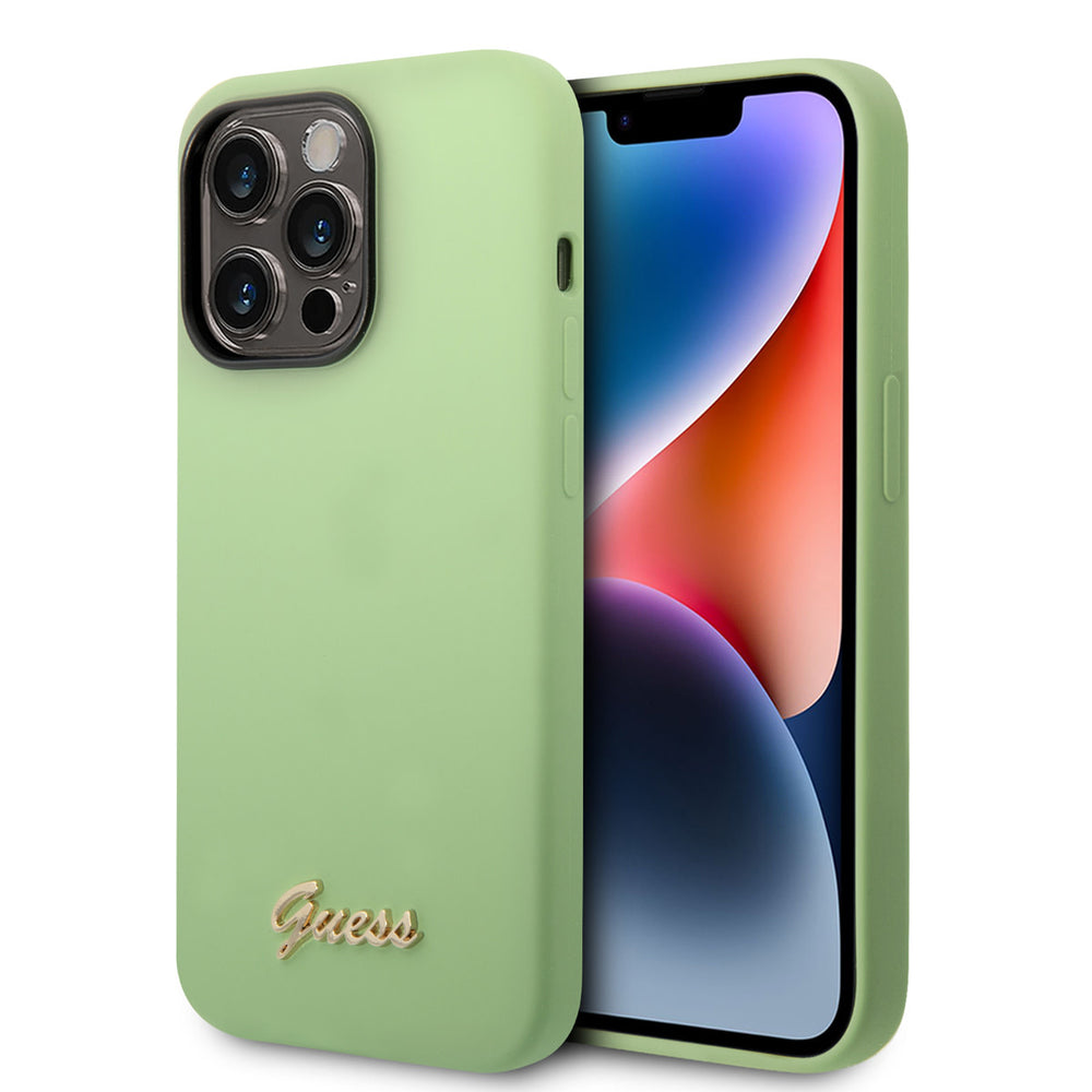 Guess iPhone 14 Pro Max Silicone Backcover - Metal logo - Groen-Hoesjes-Ilumina Benelux