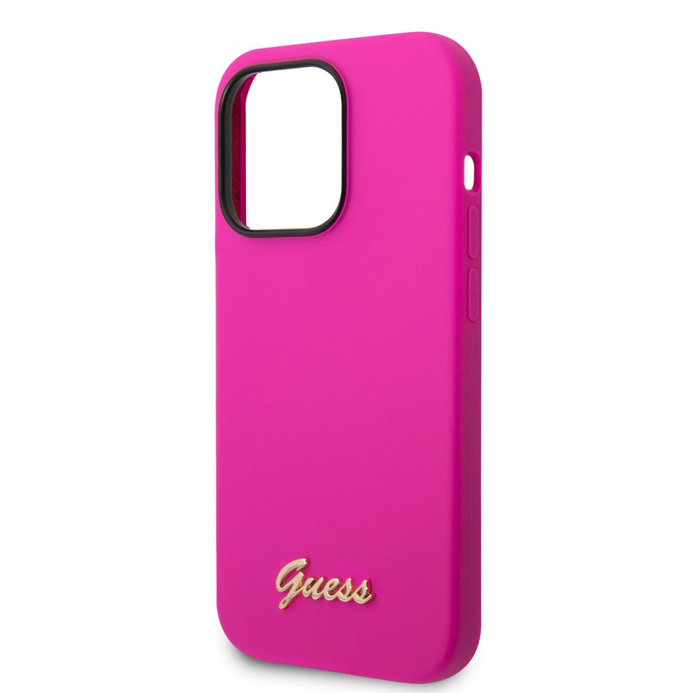 Guess iPhone 14 Pro Silicone Backcover - Metal logo - Fuchsia-Hoesjes-Ilumina Benelux