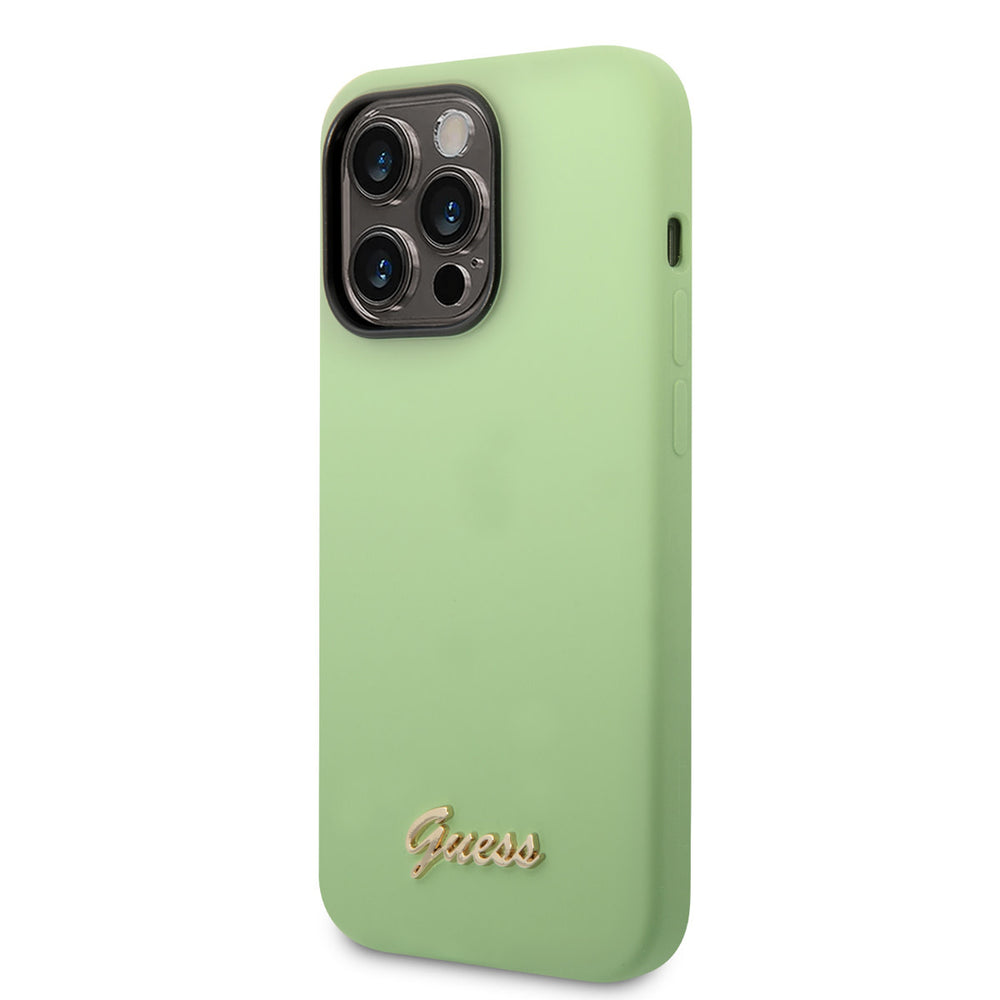 Guess iPhone 14 Pro Silicone Backcover - Metal logo - Groen-Hoesjes-Ilumina Benelux