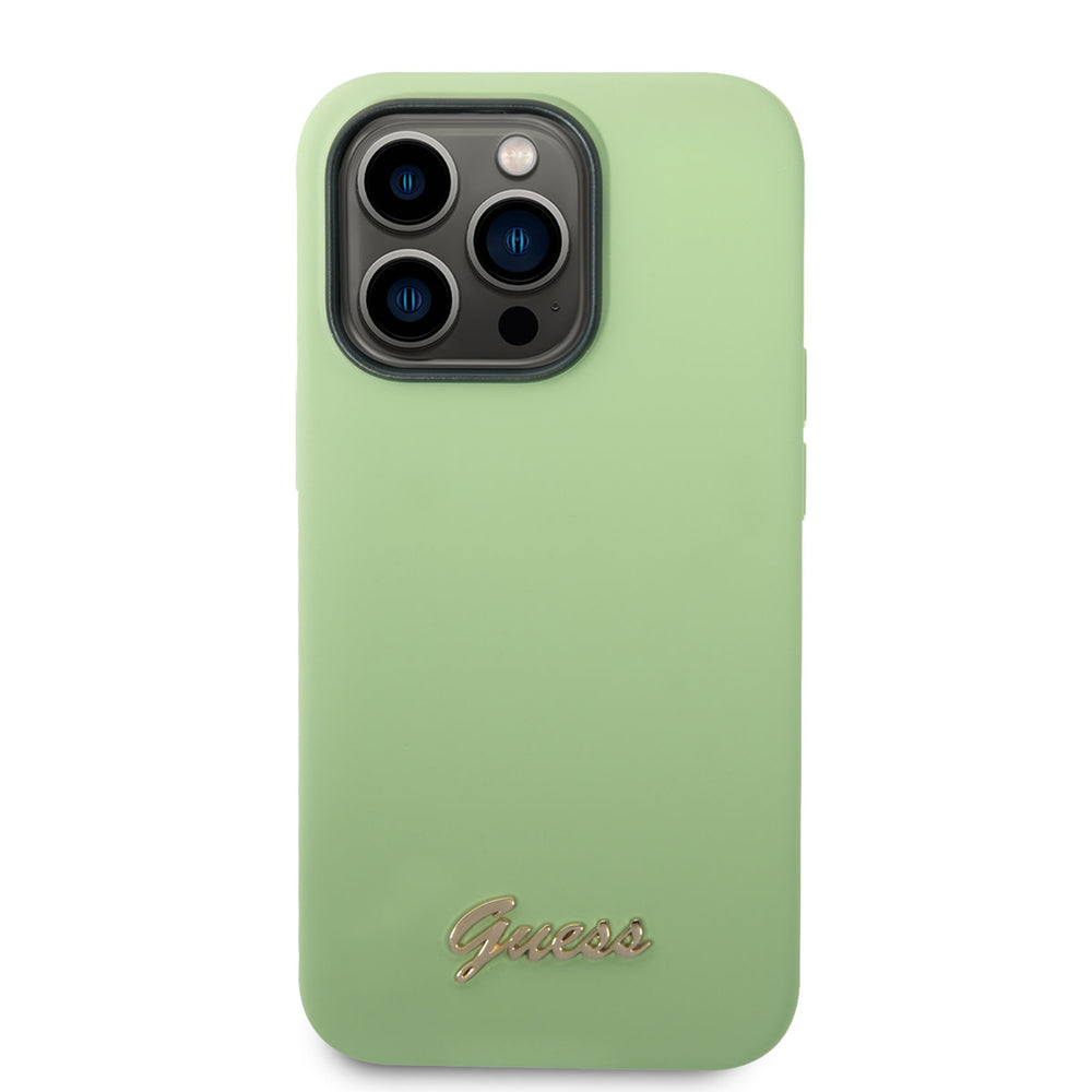 Guess iPhone 14 Pro Silicone Backcover - Metal logo - Groen-Hoesjes-Ilumina Benelux