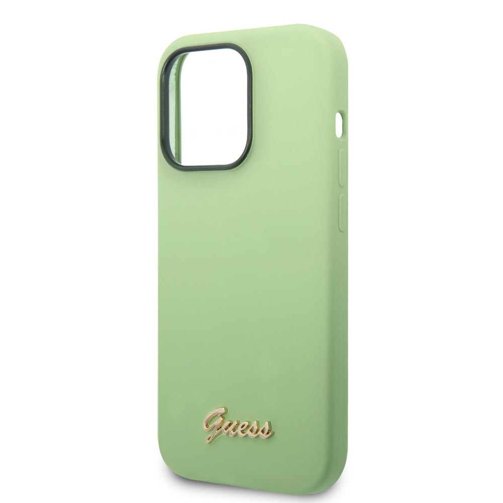Guess iPhone 14 Pro Silicone Backcover - Metal logo - Groen-Hoesjes-Ilumina Benelux