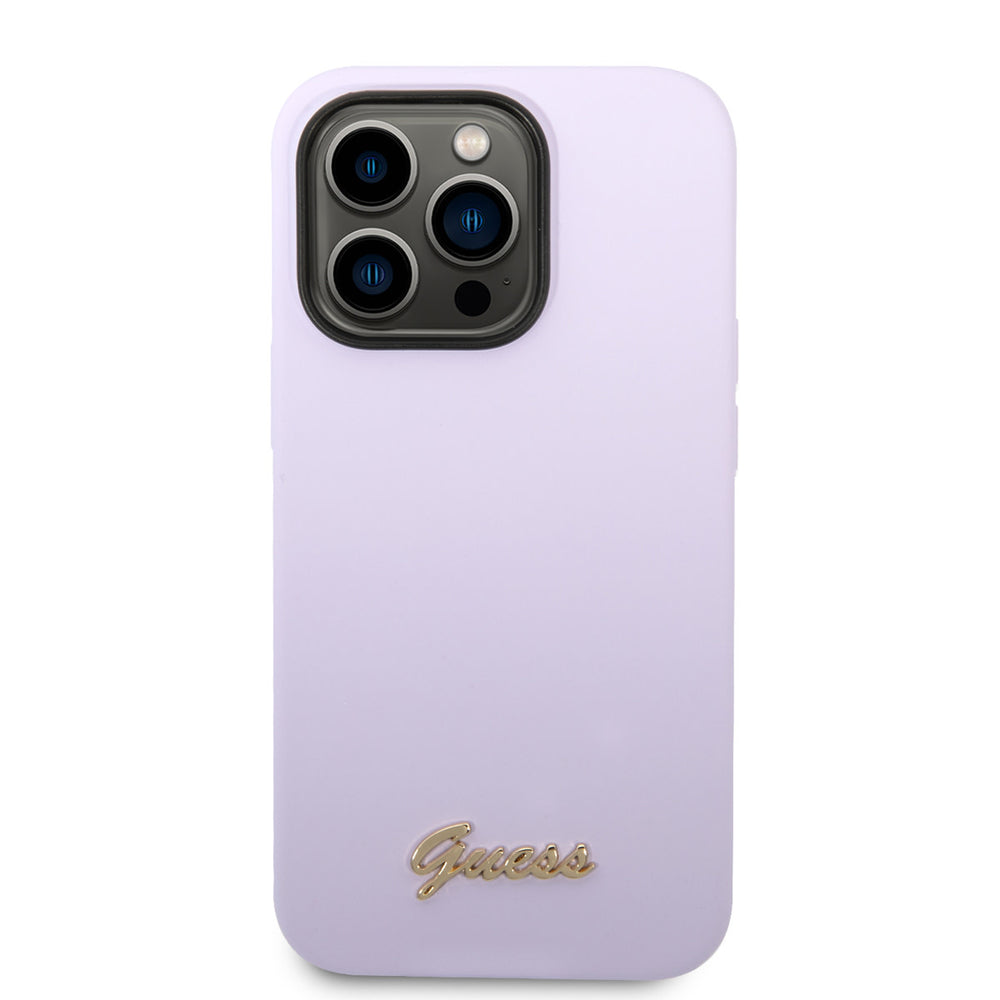 Guess iPhone 14 Pro Silicone Backcover - Metal logo - Paars-Hoesjes-Ilumina Benelux
